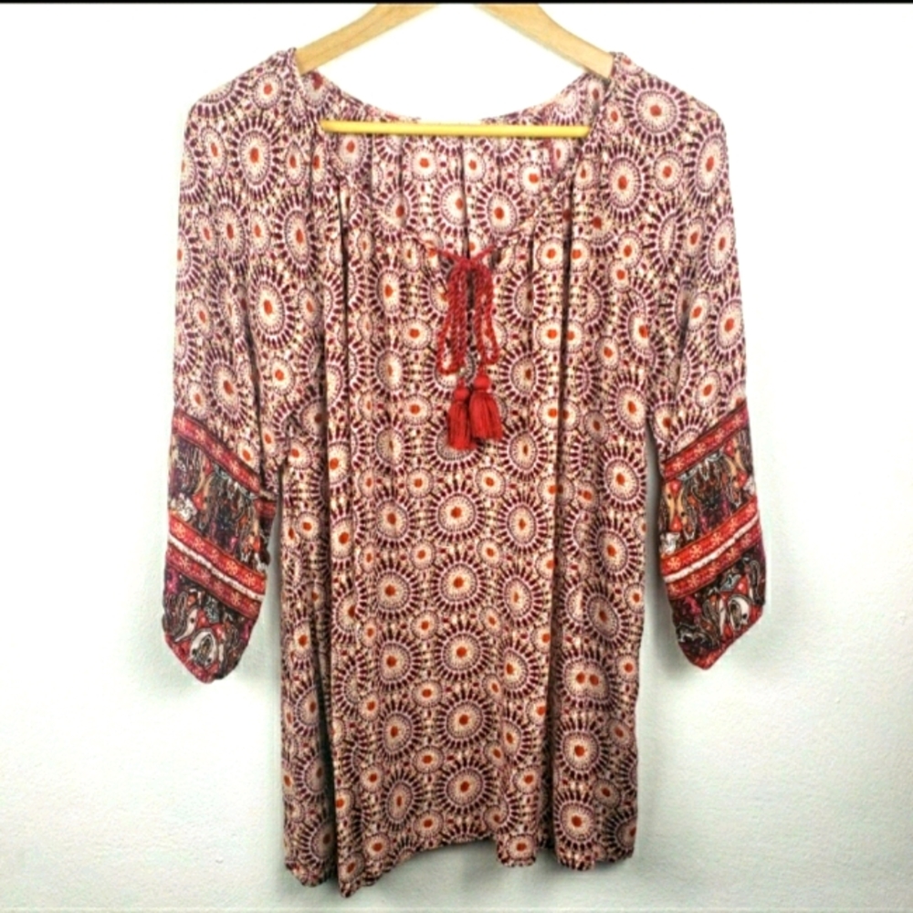 Mettle | Boho Red & Brown Blouse Size Extra Large